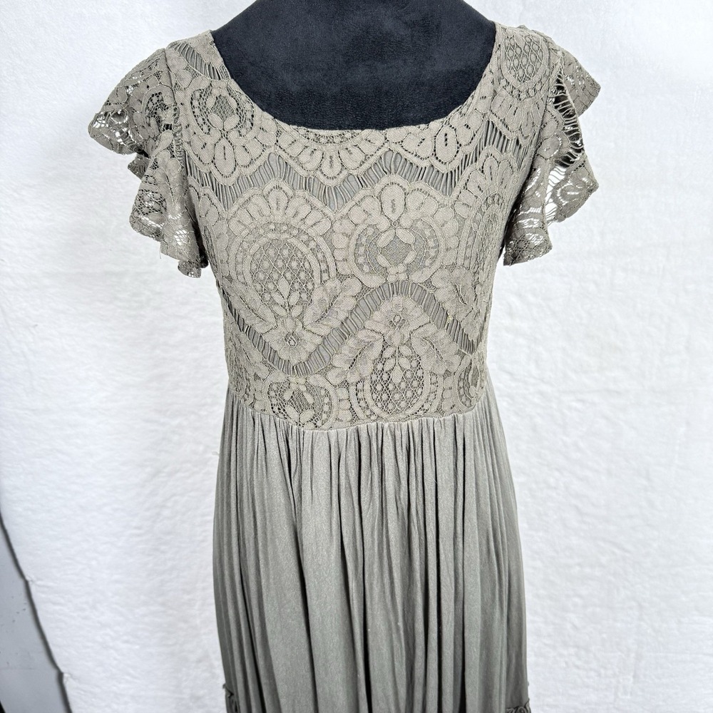 Joyfolie Mia Joy Girls Olive Green Lace Tiered Maxi Dress Size 14 Boho Occasion